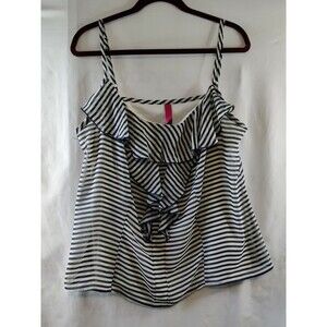 Pure Energy Striped Ruffle Tank Top Blouse Blue/White Women's Size 2